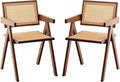 Furlide Rattan Dining Chairs Set of 2, Bamboo Armchairs in Walnut