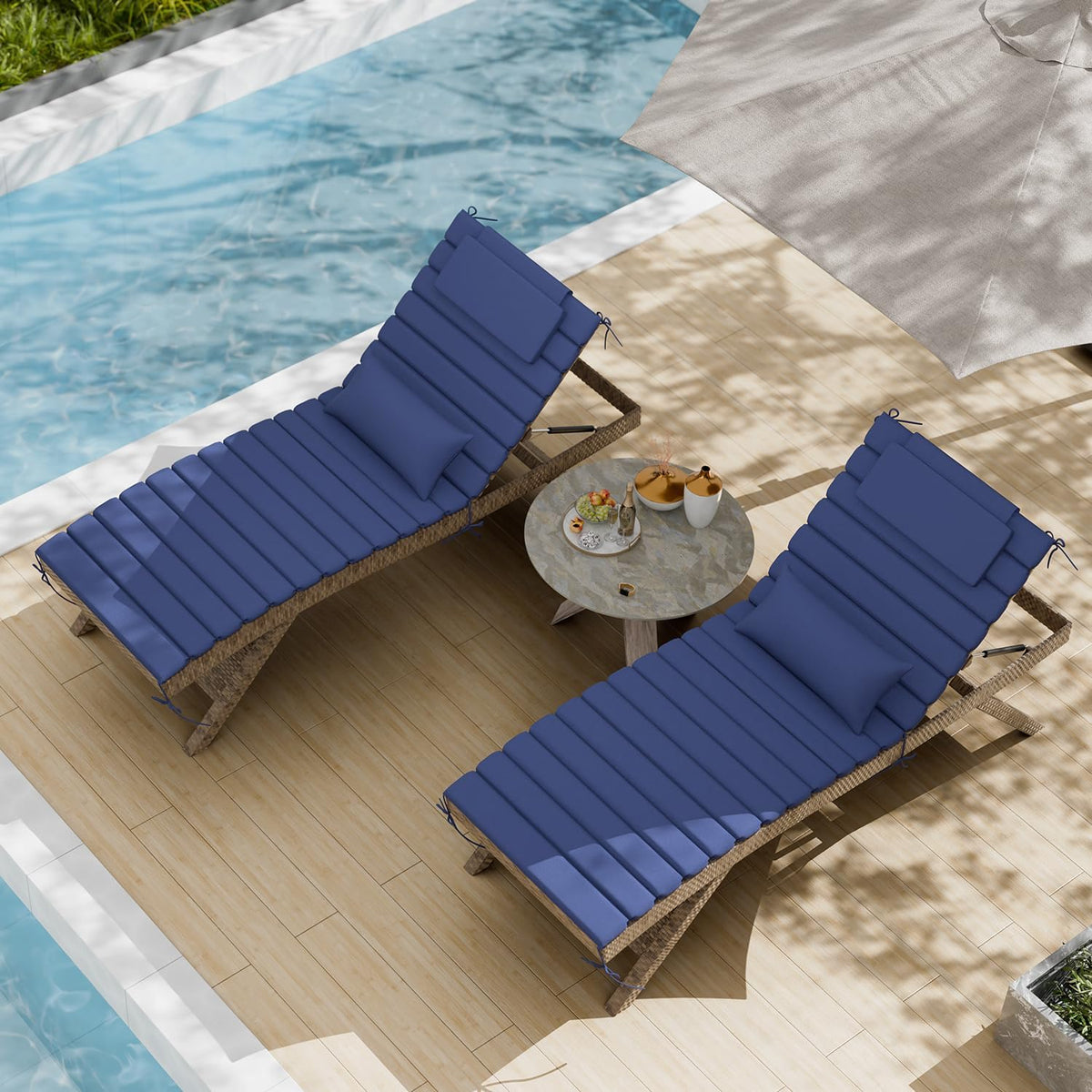 1.6" Chaise Lounge Cushions Outdoor Set of 2, Water Fade Resistant
