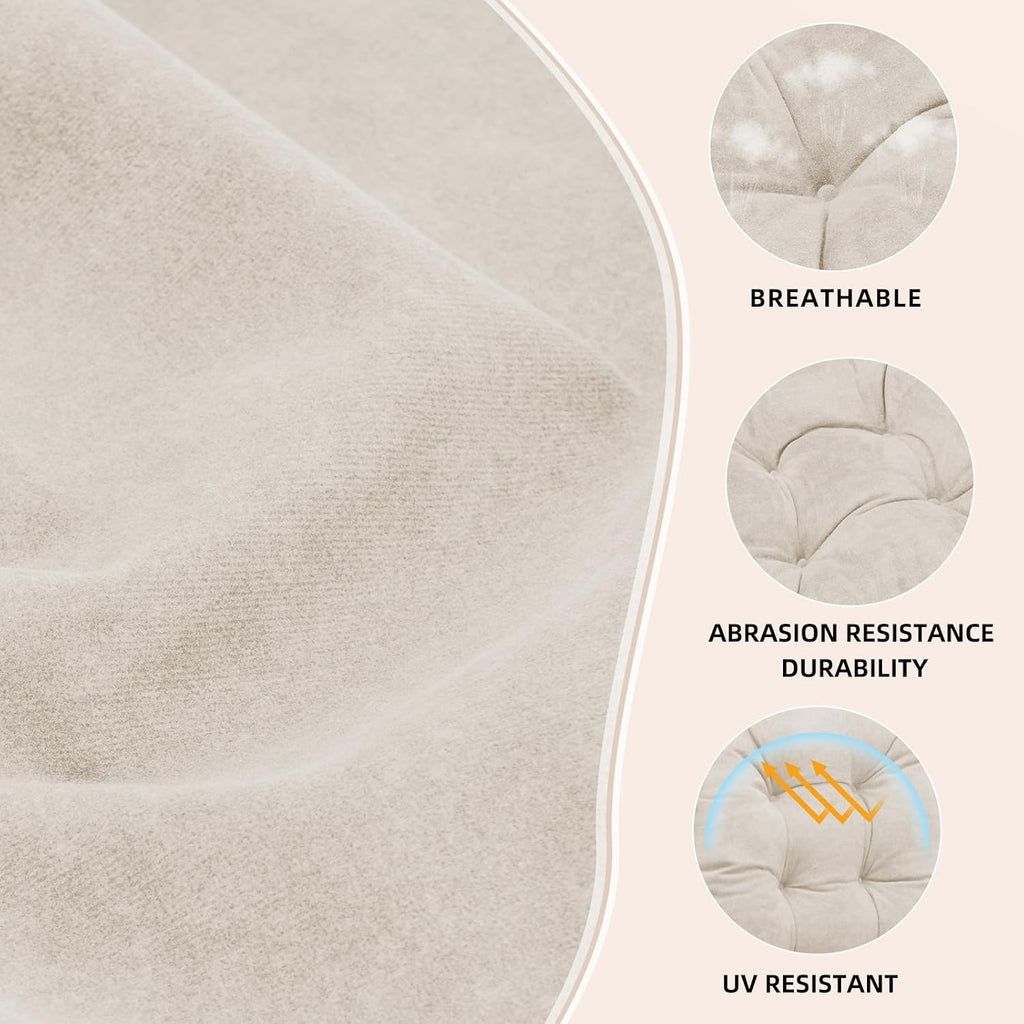 Rocking Chair Cushion 44x19, Plush 4 Inch Thick Velvet Replacement Cushion, Non-Slip with Ties, Machine Washable Tufted Chair Pad for Indoor Glider & Adirondack Rocker, Oyster White