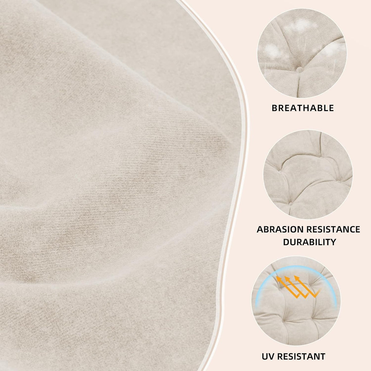 Rocking Chair Cushion 44x19, Plush 4 Inch Thick Velvet Replacement Cushion, Non-Slip with Ties, Machine Washable Tufted Chair Pad for Indoor Glider & Adirondack Rocker, Oyster White