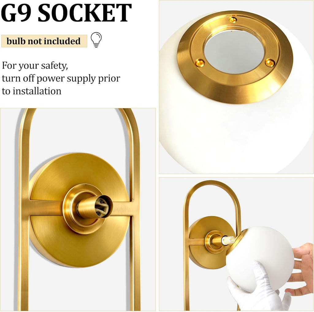 SeeU Modern Gold Wall Sconces Globe Lampshade Wall Light Fixture Set of 2