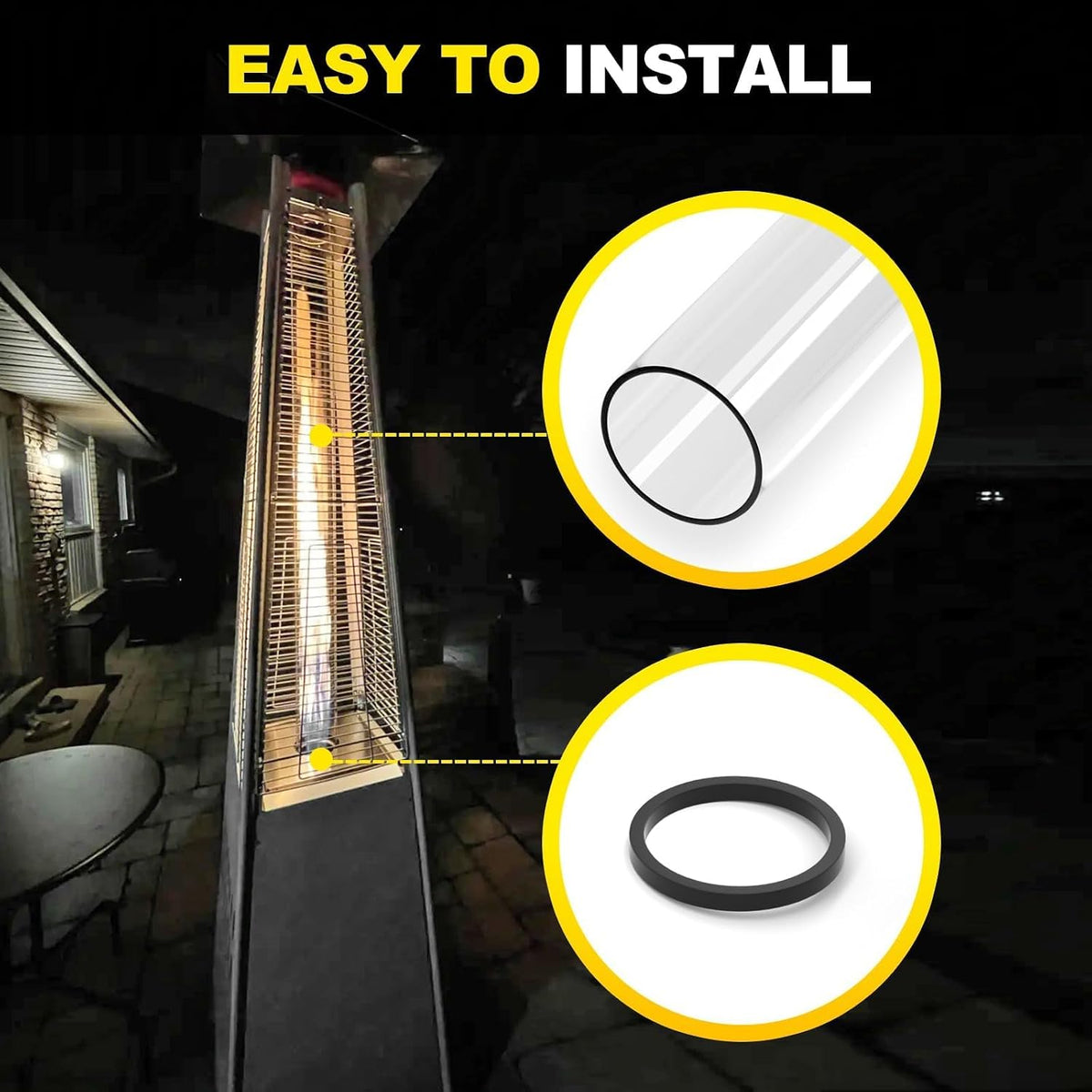 Patio Heater Glass Tube Replacement 49.5″ Tall 4″ Diameter with Rubber Ring