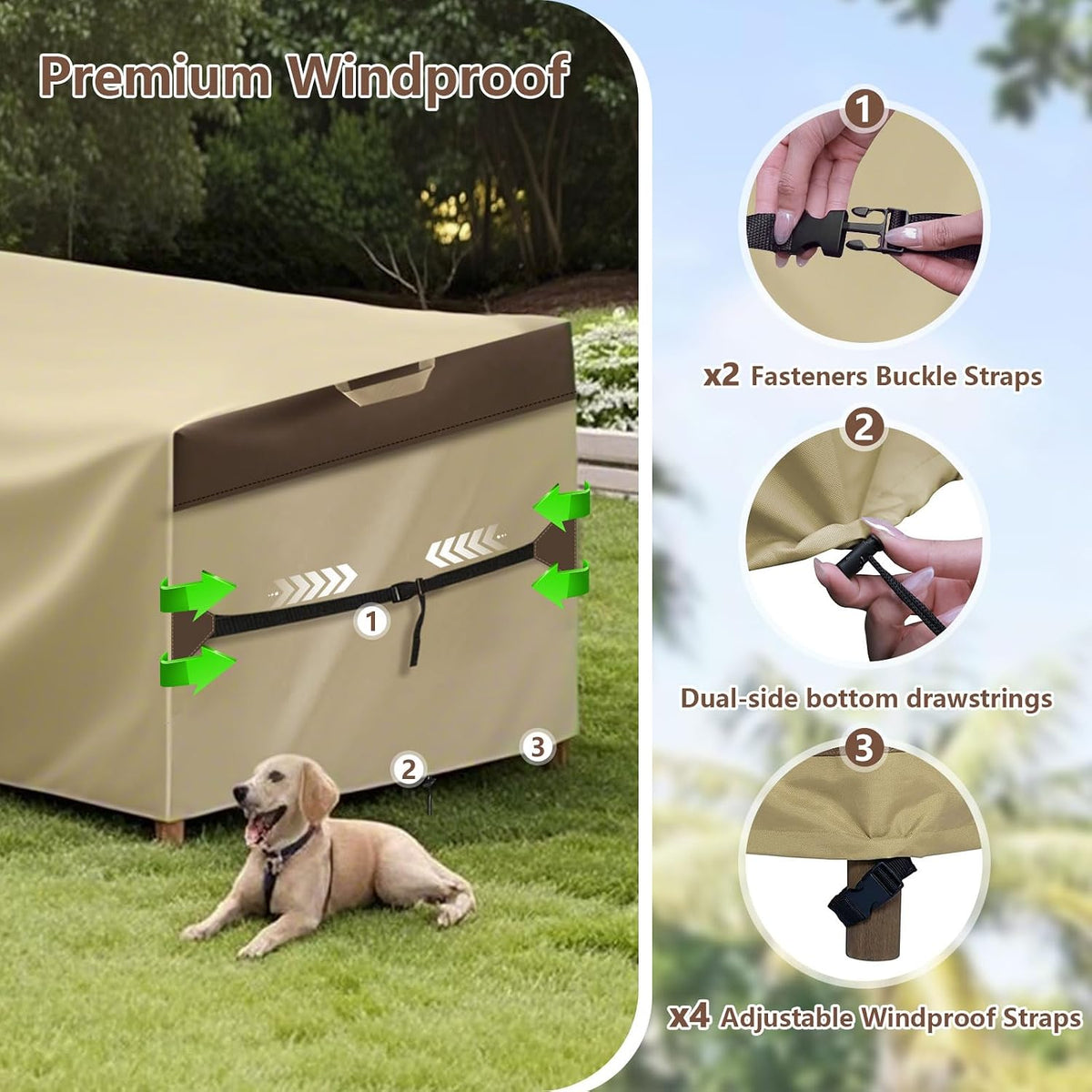 RICHIE Outdoor Patio Furniture Cover - Heavy Duty Waterproof 600D Tough Canvas Protector for Rectangular Table Cover, All-Season Dining Table and Chair Covers (96L x 44W x 28H Inch)