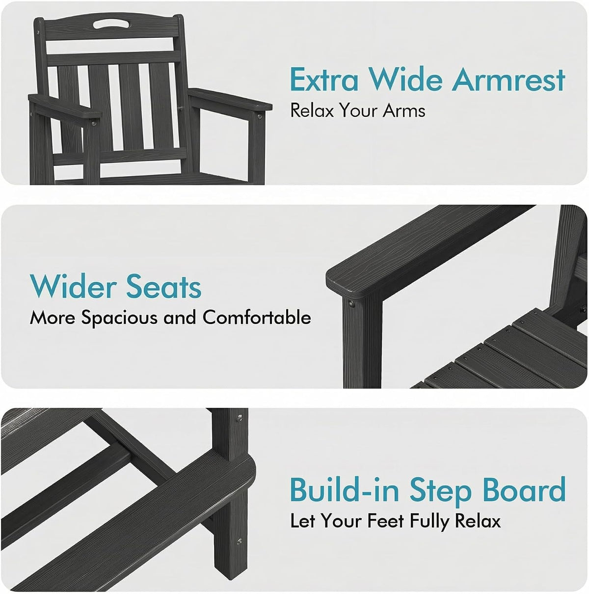 Ciokea Bar Height Adirondack Chair, 380lbs Heavy Duty Tall Bar Chair Patio Stool with Arms & High Back, All-Weather Outdoor Chair for Bar Table, Balcony, Poolside,Dark Grey