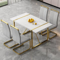 Ebullient White Dining Table Set for 4，Rectangular MDF Dining Table and Dark Grey Faux Leather Dining Chairs, 5 Piece Dining Table Set，Modern Dining Room Table Set with Metal Frame