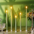 Rossesay 48 Pcs Flameless LED Taper Candles Battery Operated Candles 4 Sizes of 8.5'', 9.65'', 10.83'', 12.8'' Flameless Candlesticks Flickering for Halloween Christmas Church Wedding(Sage Green)