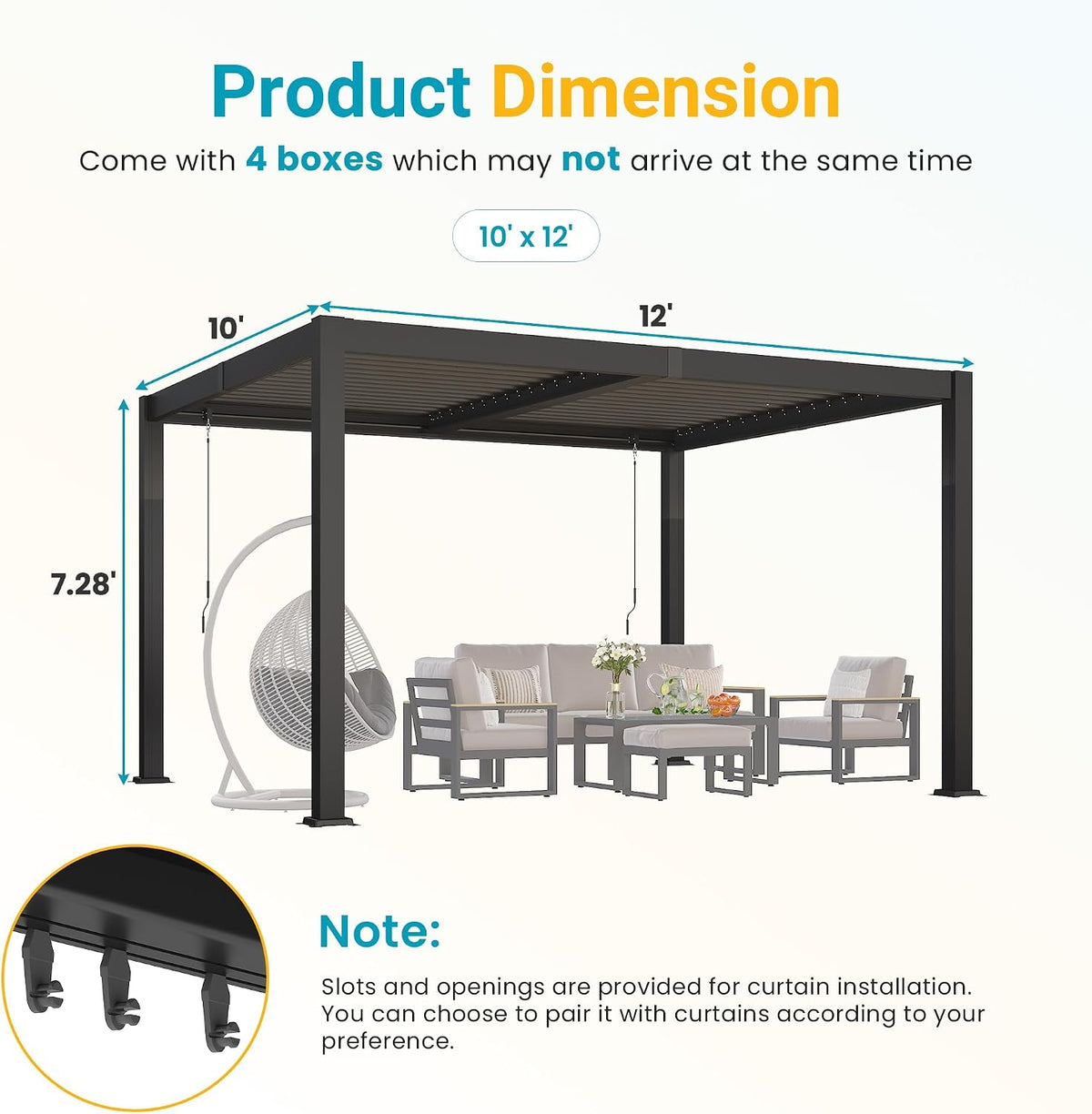 Pergola 10'x12' with Adjustable Roof & Thick Aluminum Frame for All Weather