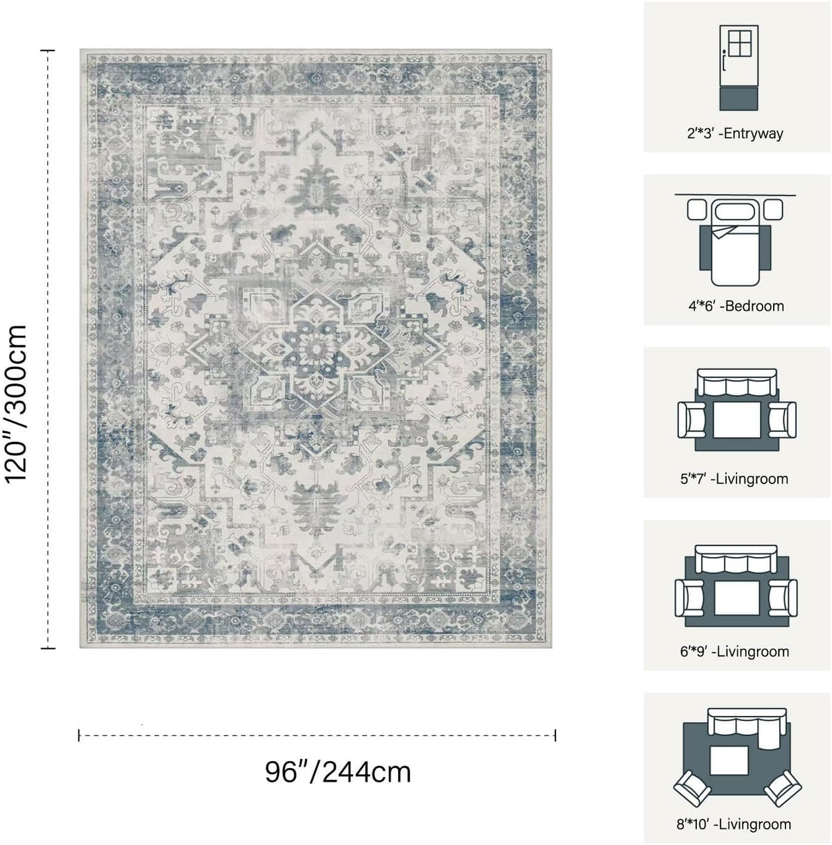 Rugxara 8x10 Area Rugs,Large Rugs for Living Room(Blue)