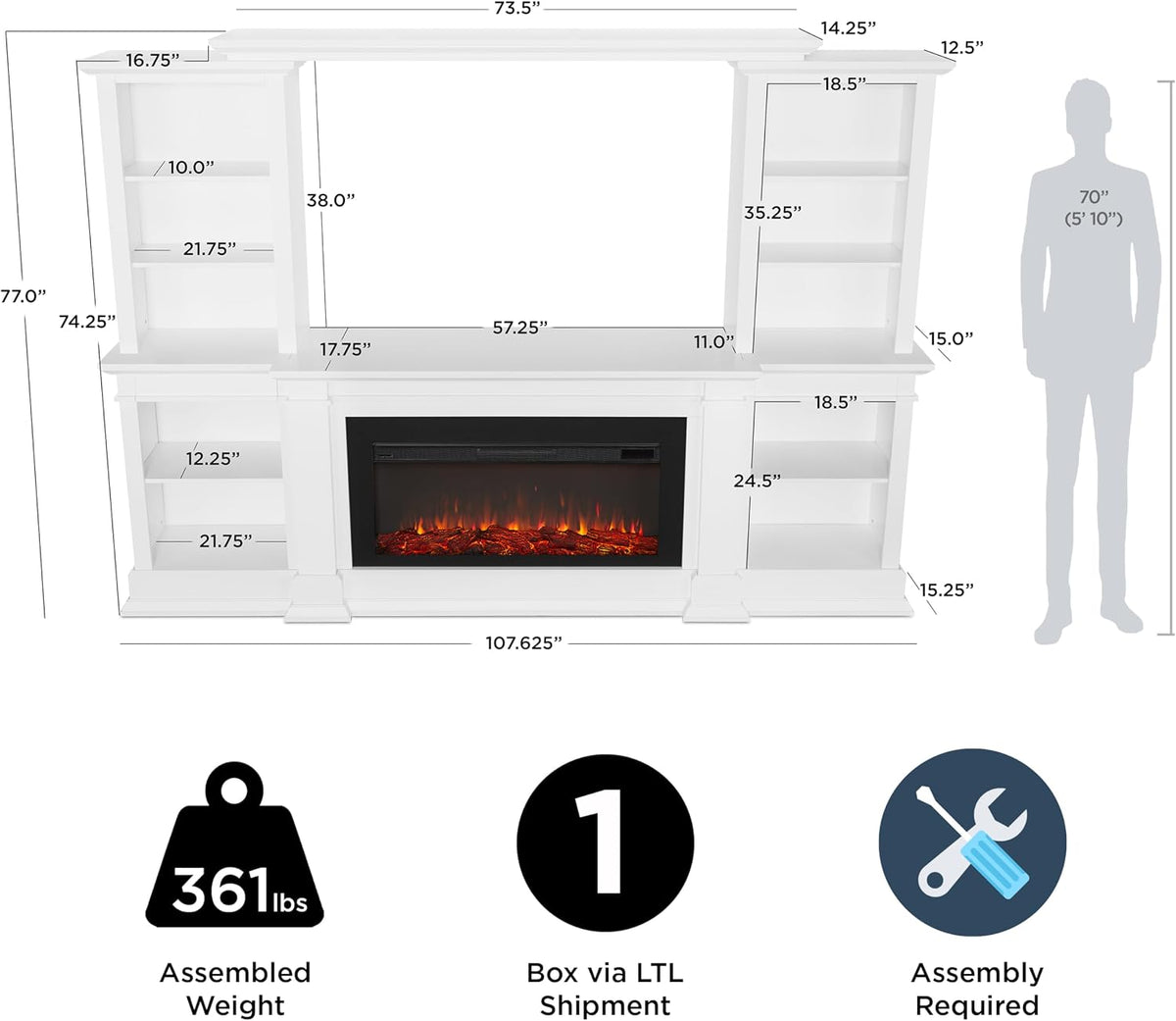Real Flame Monte Vista Electric Media Fireplace, White,9900E-W