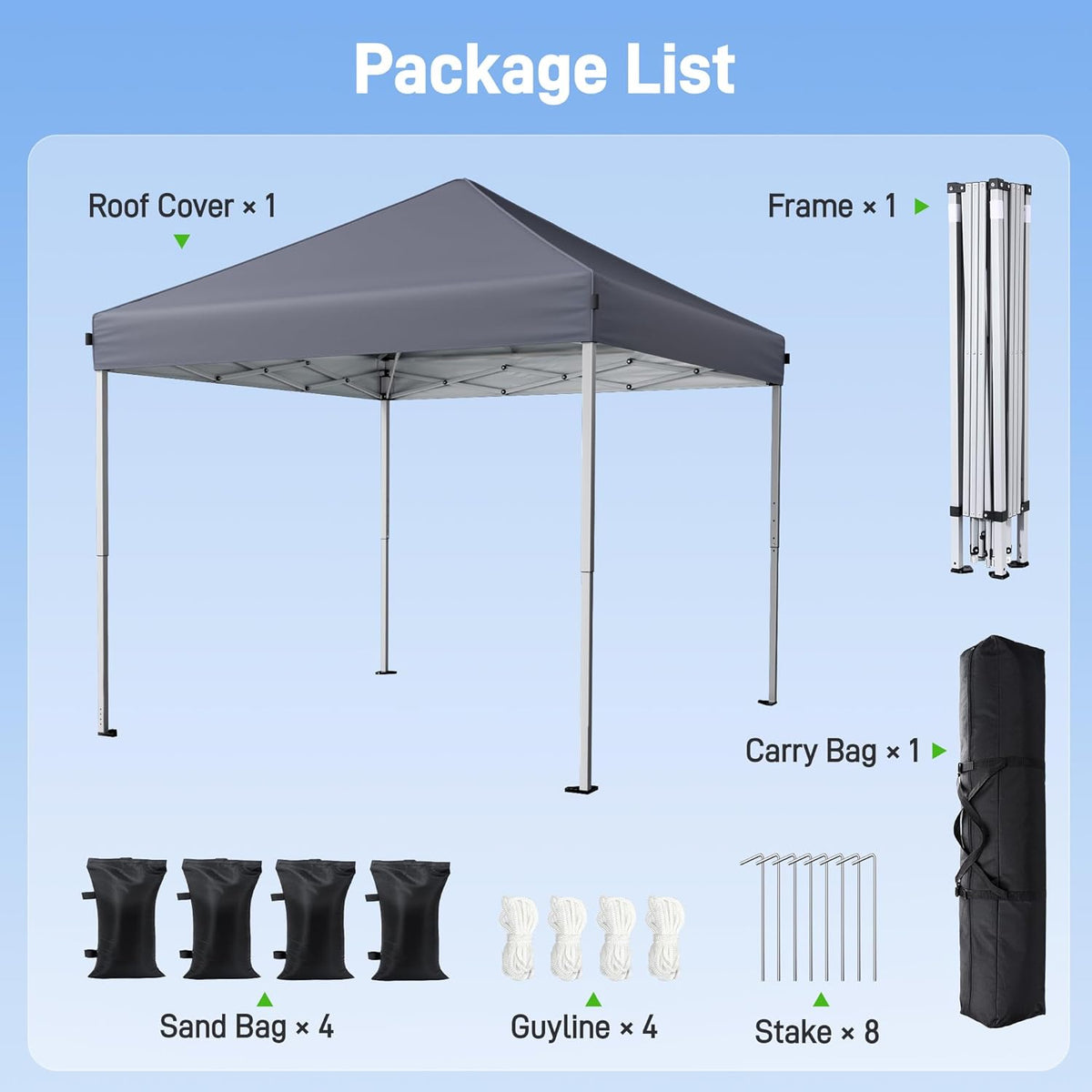 10x10 Pop Up Canopy Tent with One-Push Center Lock,Dark Gray