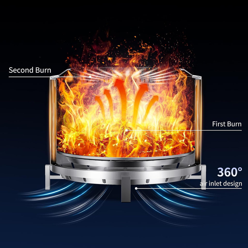 outvue 27 inch stainless steel smokeless fire pit shown in use