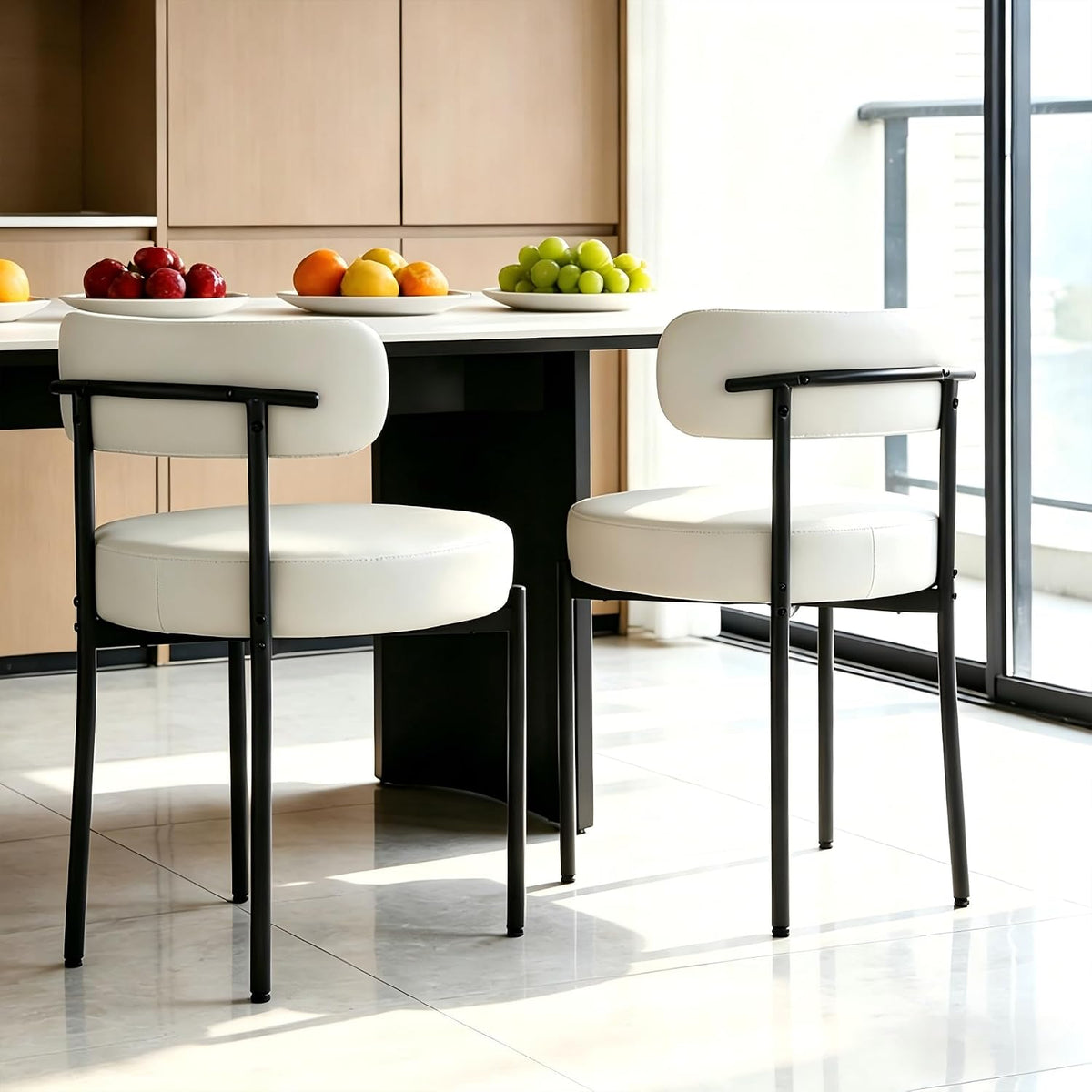 DYHOME Modern Dining Chairs Set of 2/PU Upholstered Dining Room Chair Cream