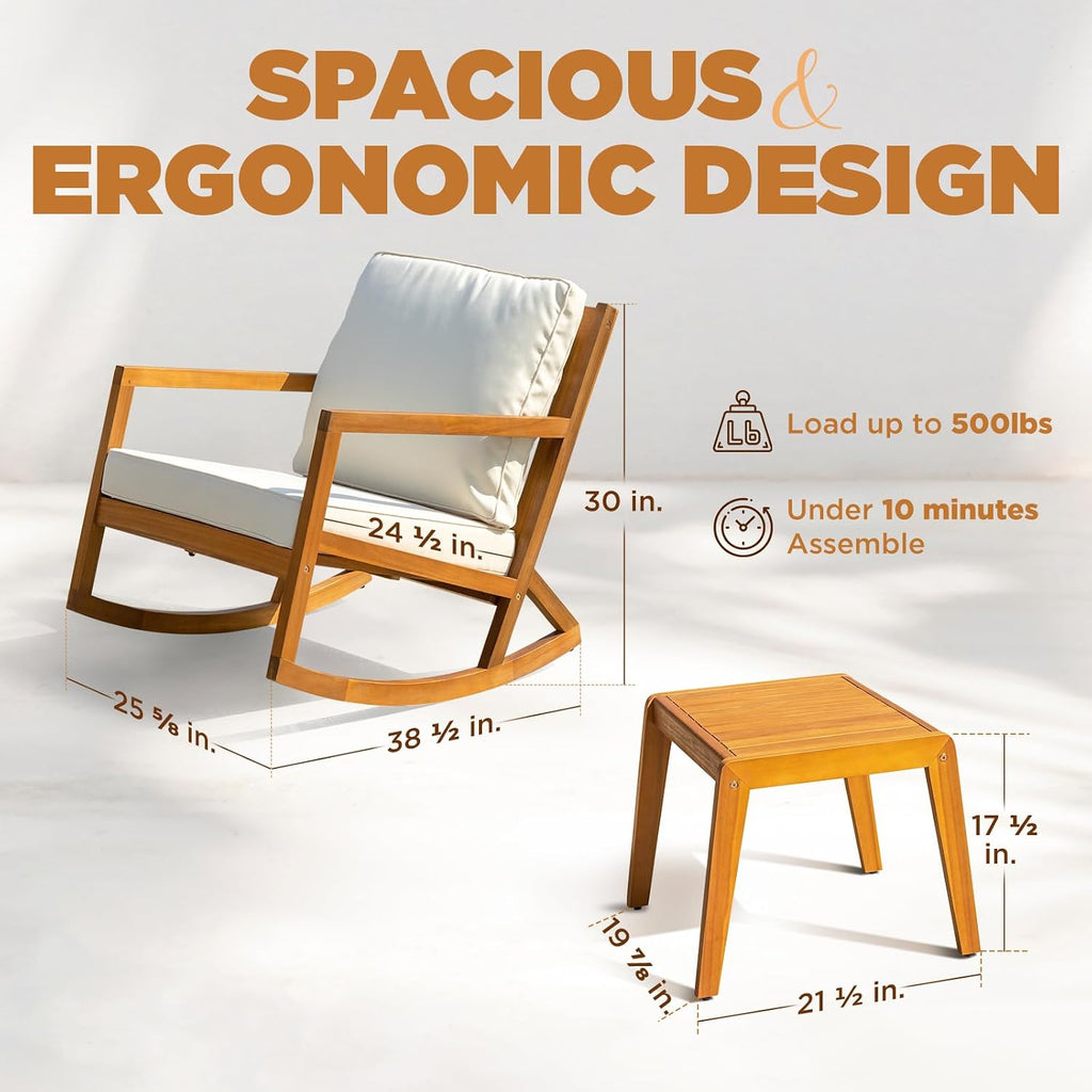 IDZO Outdoor Conversation Rocking Chairs, 3-Piece Patio Bistro Set, 400 lbs