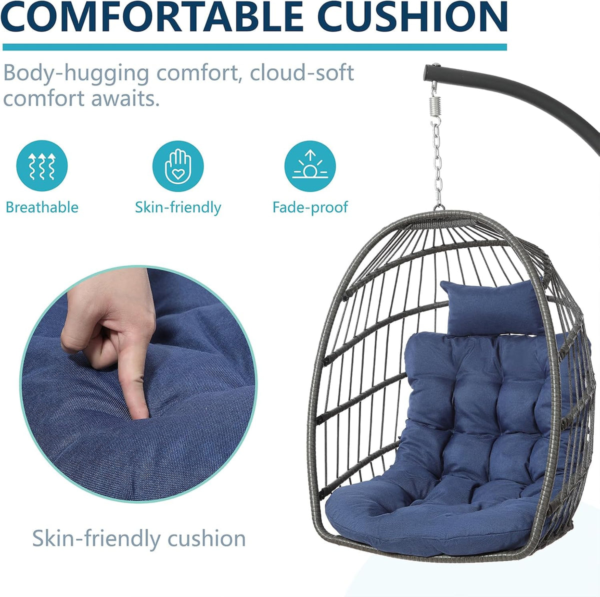 LEYCAY Hanging Egg Chair with Stand, Outdoor Indoor Egg Swing - Dark Blue