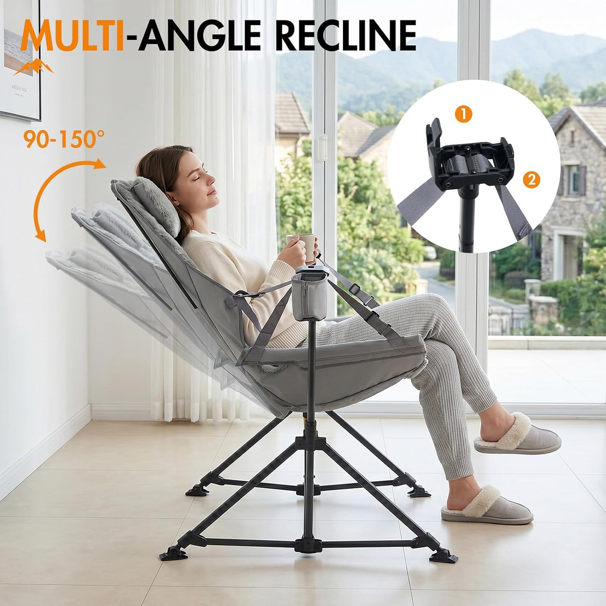 Portal Hammock Camping Chair,Adjustable Recline Backrest,Grey