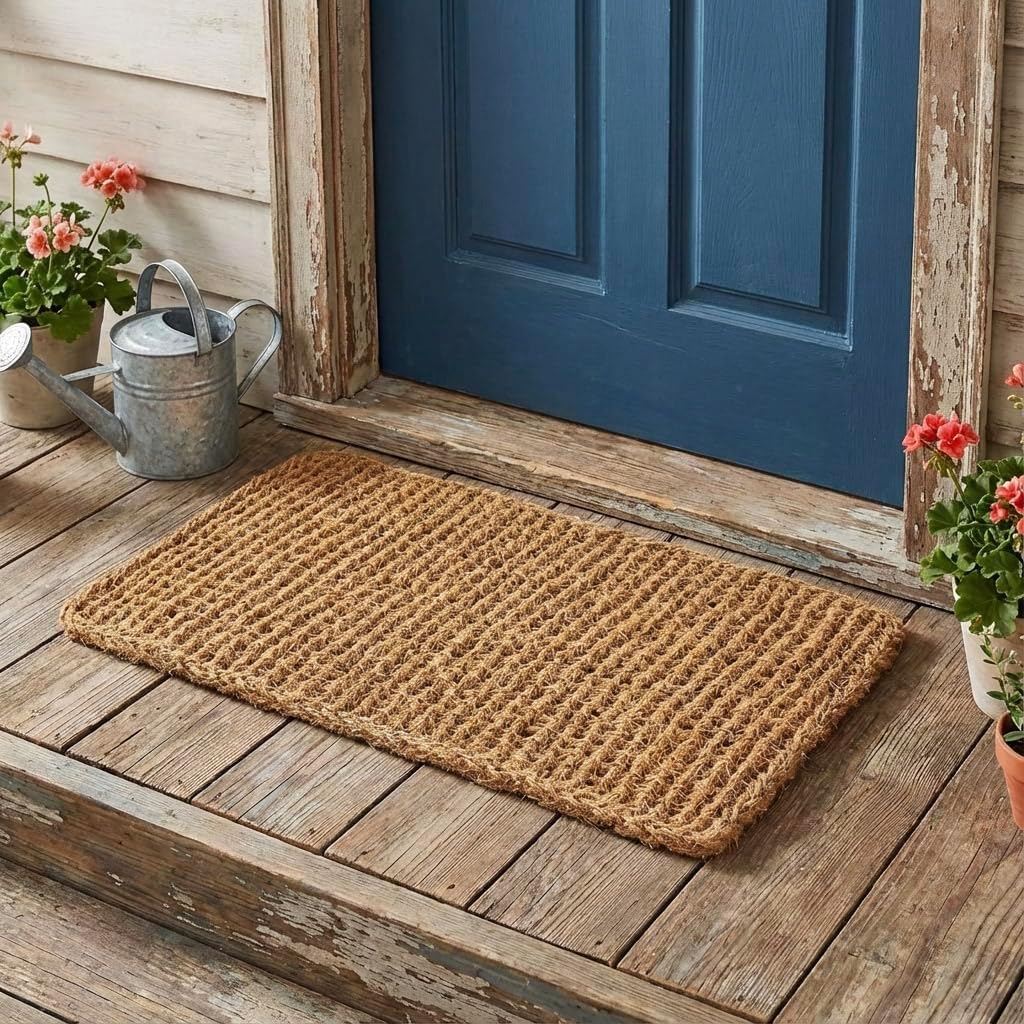 Kempf Dragon Weave Coco Coir Doormat, 22" x 36", Hand-Twisted Interwoven Fibers, Breathable Woven Backed Scraper Mat for Indoor Outdoor Entryways