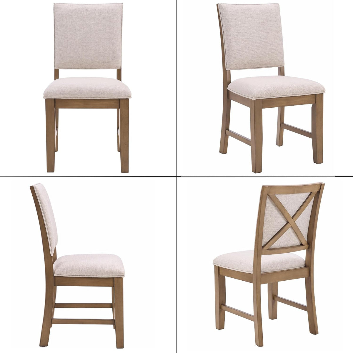 Upholstered Dining Chairs Set of 6 Farmhouse Kitchen Chairs with Cross Back Armless Wooden Side Chairs for Dining Room, Living Room, Reception (Grey Linen + Brown Frame)