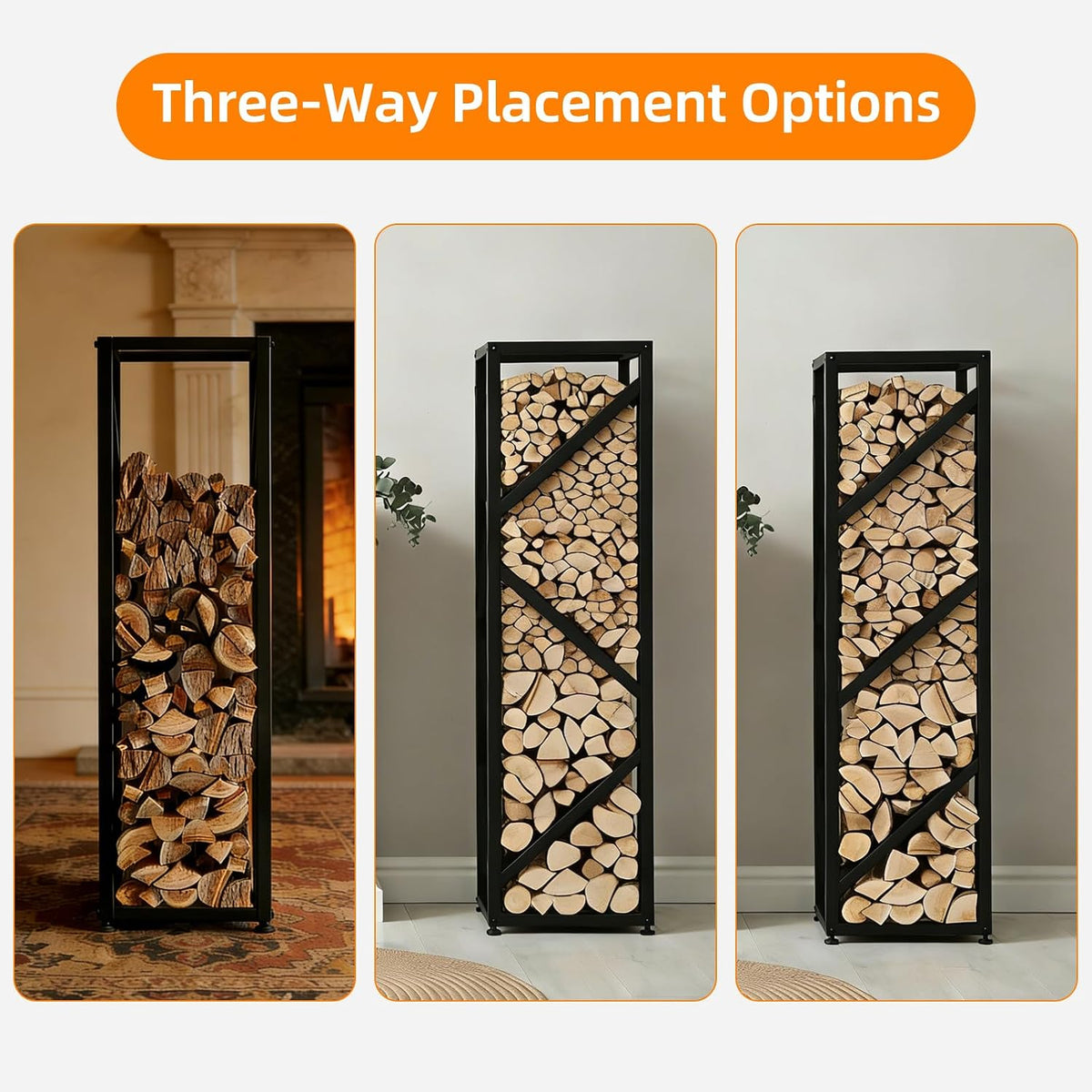 4FT Adjustable Firewood Rack Heavy Duty Metal Log Holder