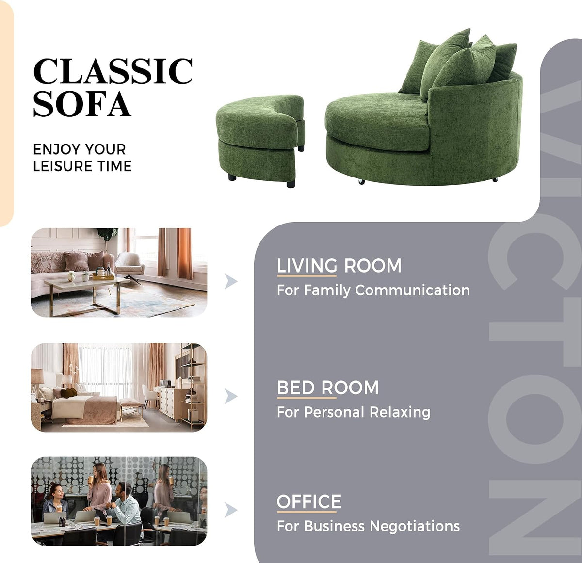 Merax 360° Swivel Barrel Chair with Half Moon Storage Ottoman, Oversized Leisure Round Single Sofa Large Chaise Lounge with 4 Pillows, Comfy Linen Upholstered Accent Arm Chairs for Living Room, Green
