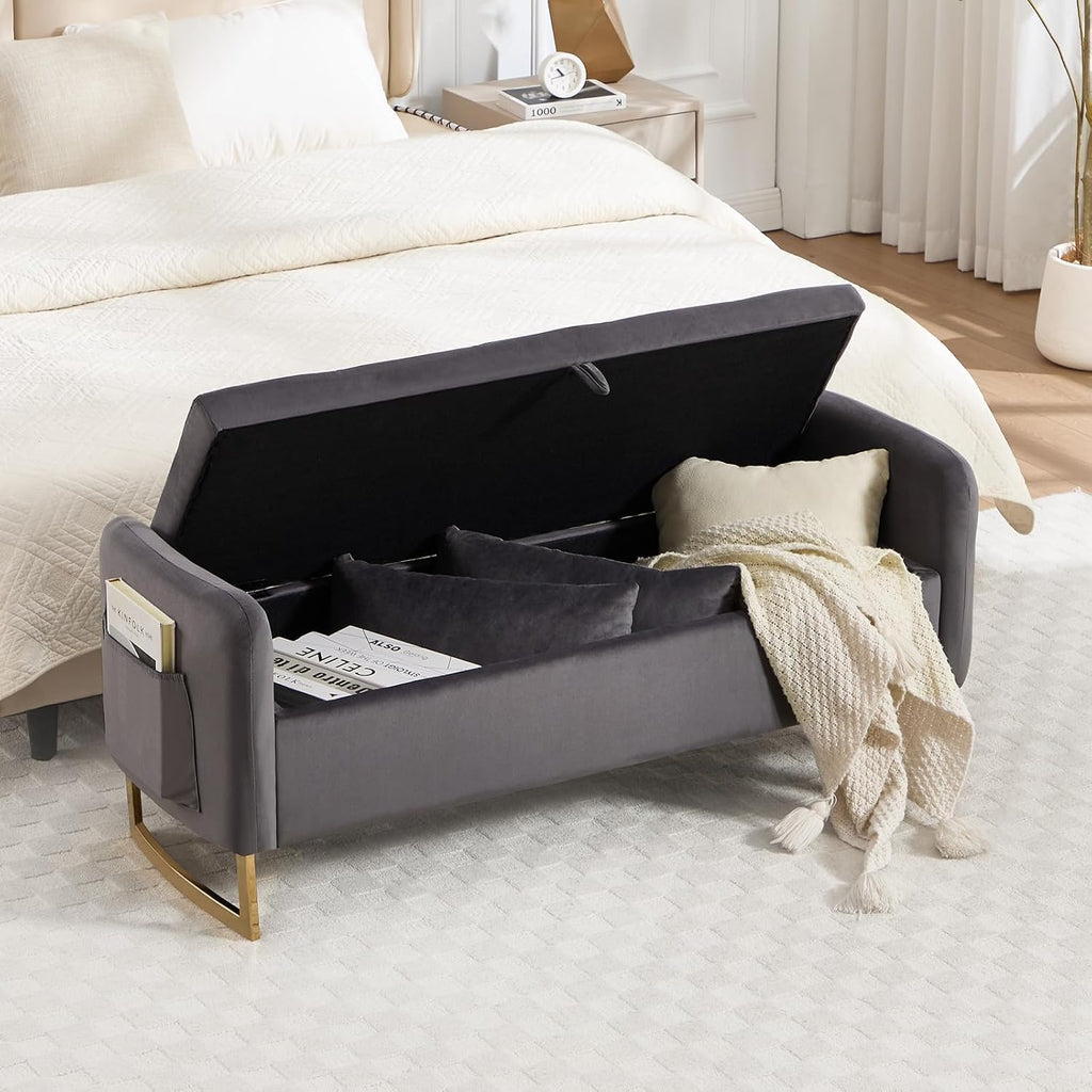 48" End of Bed Bench, Modern Storage Bench for Bedroom Dark Grey