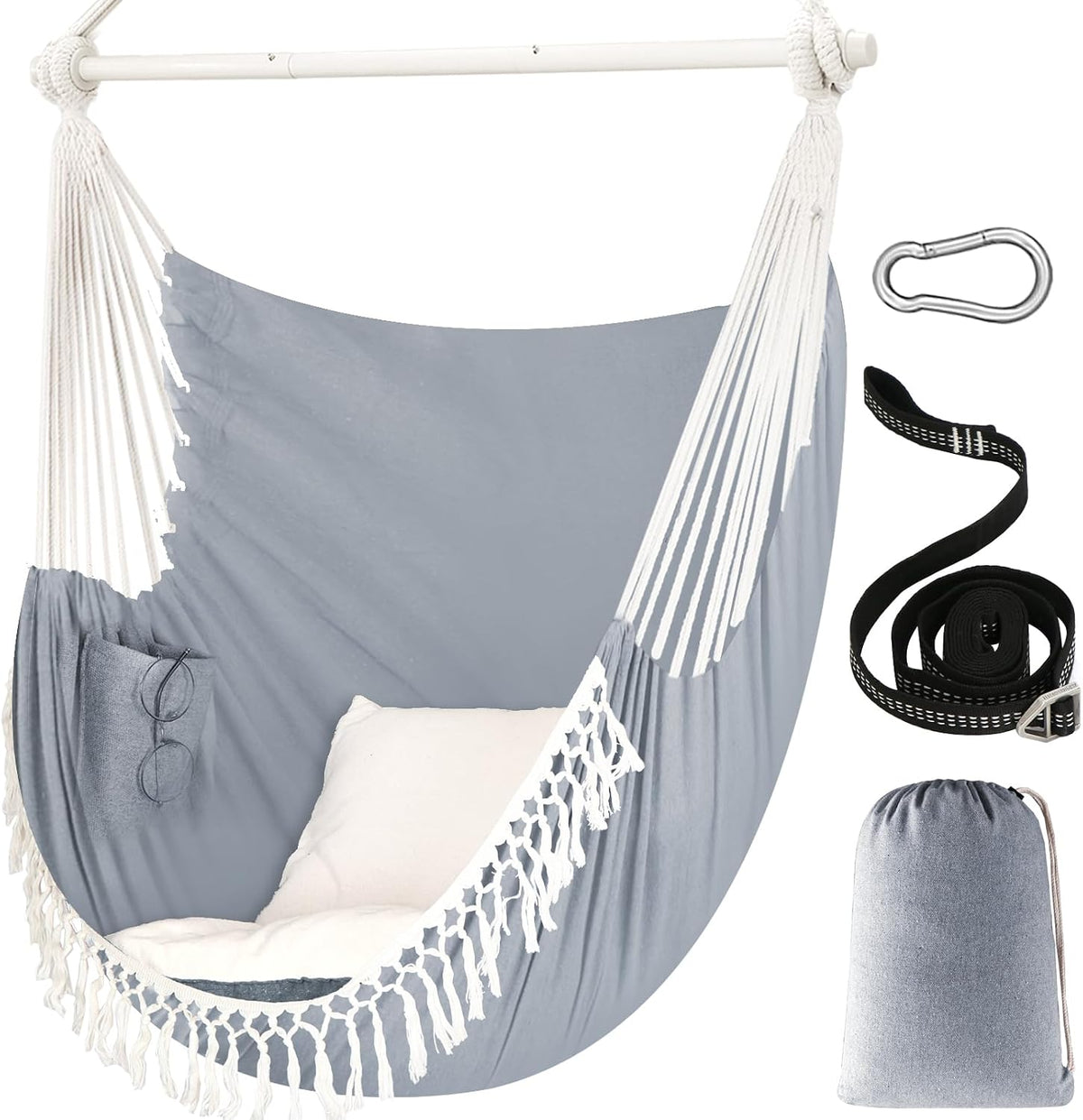 Chihee Hammock Chair 4.9ft x 3.9ft Max 500 Lbs 2 Cushions Strap Carabiner