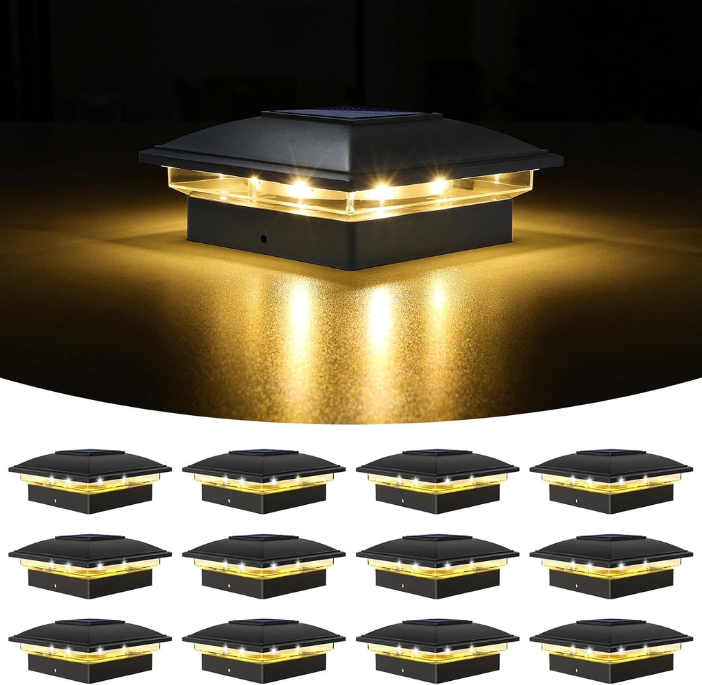 VOLISUN Black Solar Post Cap Lights, Warm White Fence Lights 12 Pack