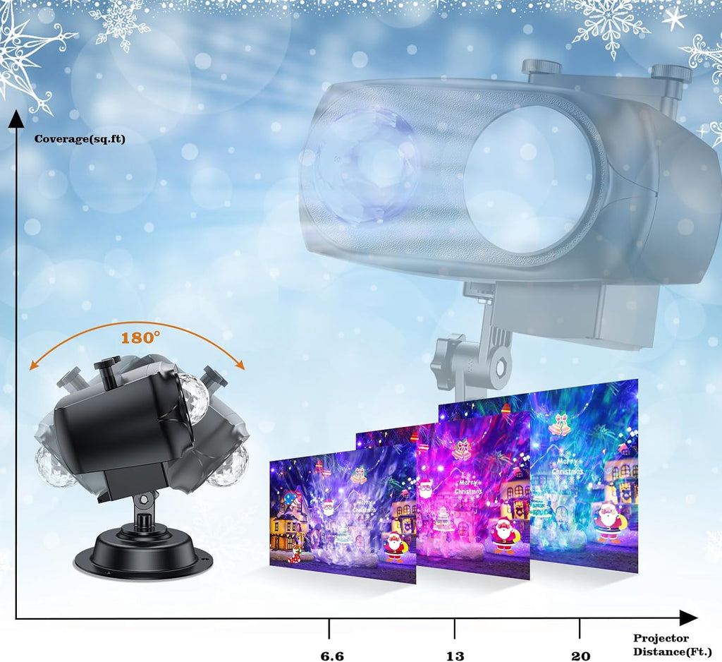 Brighter Halloween Christmas Outdoor Projector Lights with 14 HD (3D Ocean Wave+Patterns) Replaceable Slides, Waterproof for Indoor Outdoor Xmas Theme Party Yard Garden Decoration