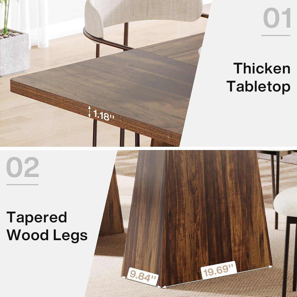 Tribesigns Dining Table for 6, Farmhouse Rectangular, Rustic Brown, 63" L x 31.5" W x 30" H