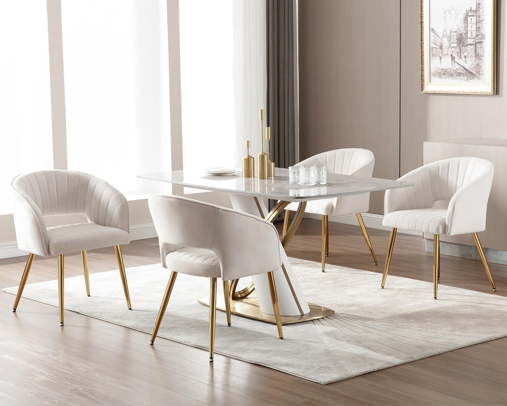 KCC Velvet Desk Chair Upholstered Tufted Chairs Dining Chairs 1 PC & Cream