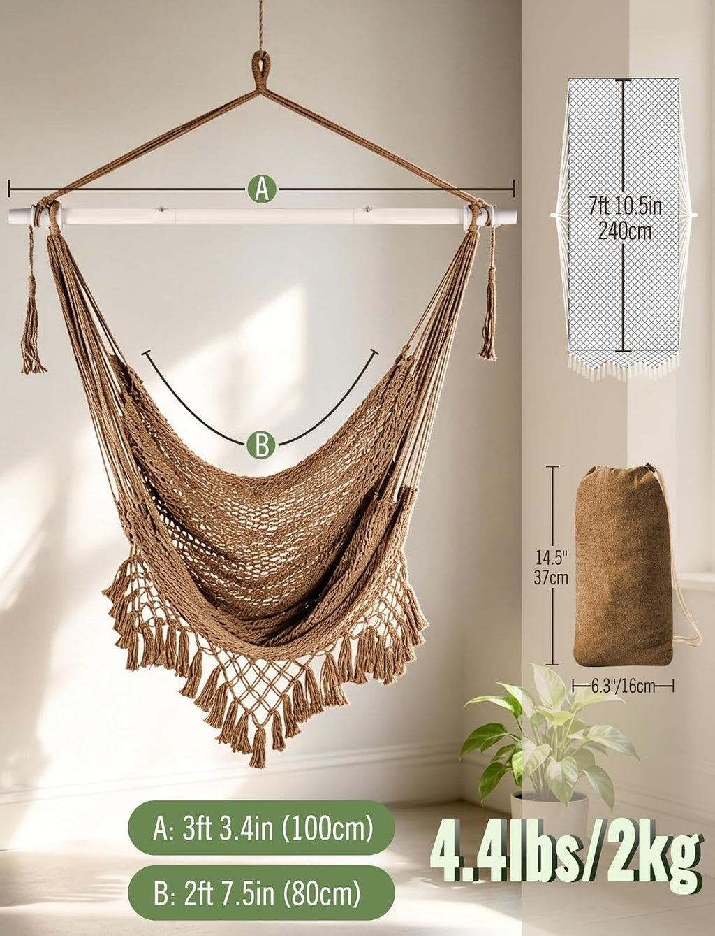 chihee hammock chair handmade woven mesh hanging seat, close-up detail