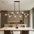 Large Linear Chandeliers for Dining Room Kitchen Island, 55" Long Light Fixture Over Table, 16-Light Modern Glass Globe Sputnik Farmhouse Chandelier, Black and Clear Bubble, GC-08