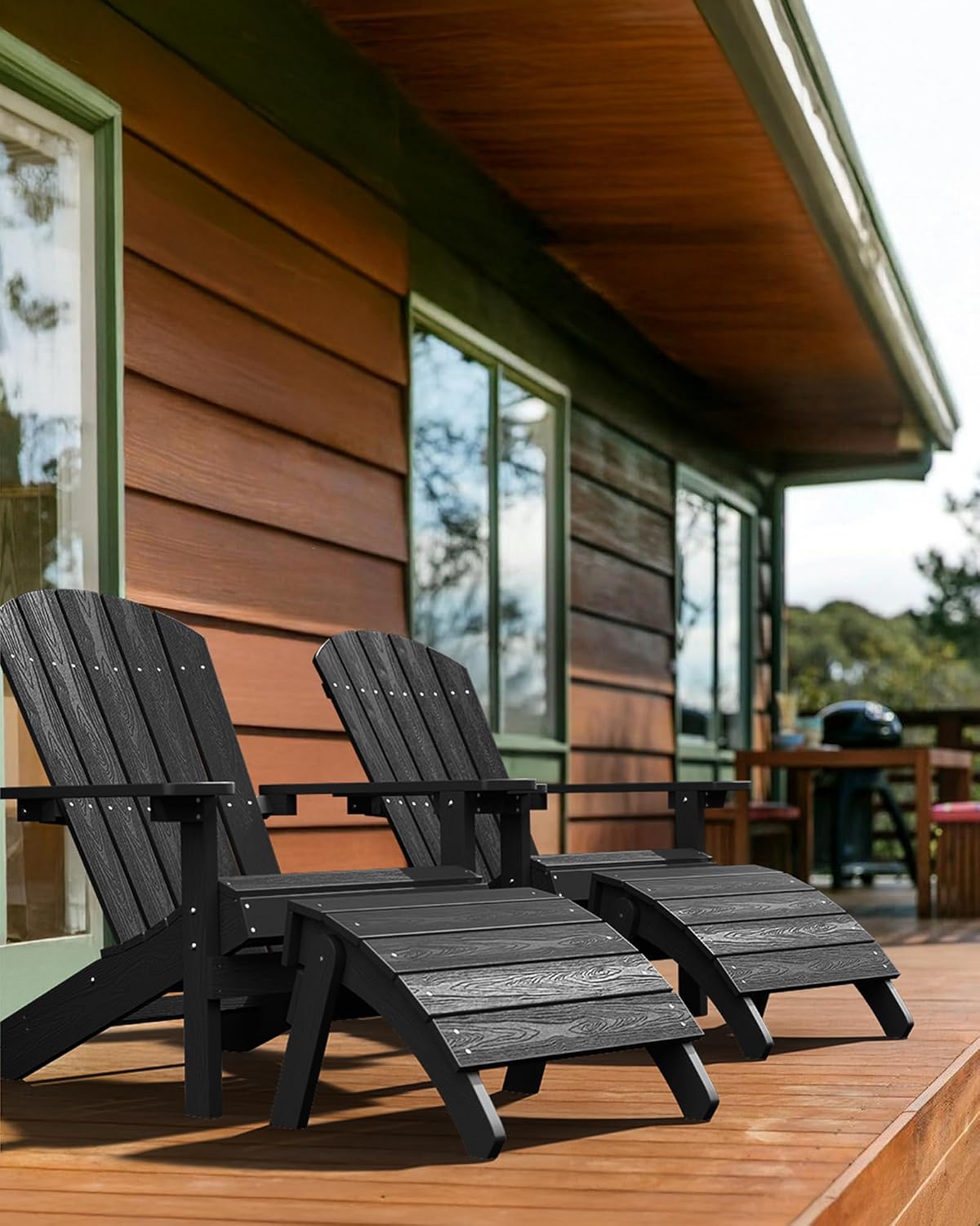 YEFU Adirondack Chairs Set of 2 with Cup Holder, Weather Resistant, Black