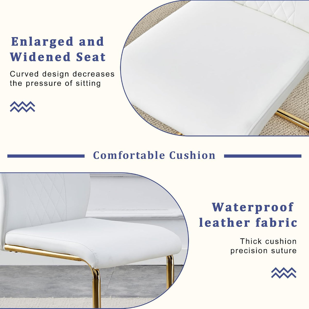 YUNDREAM Modern Marble Dining Table Set for 6,White Gold 63'' Dining Room Table with Chrome Plated X-Shaped Frame and White Leather Dining Chairs,Easy Assemble,Kitchen Table and Chairs for Dining Room