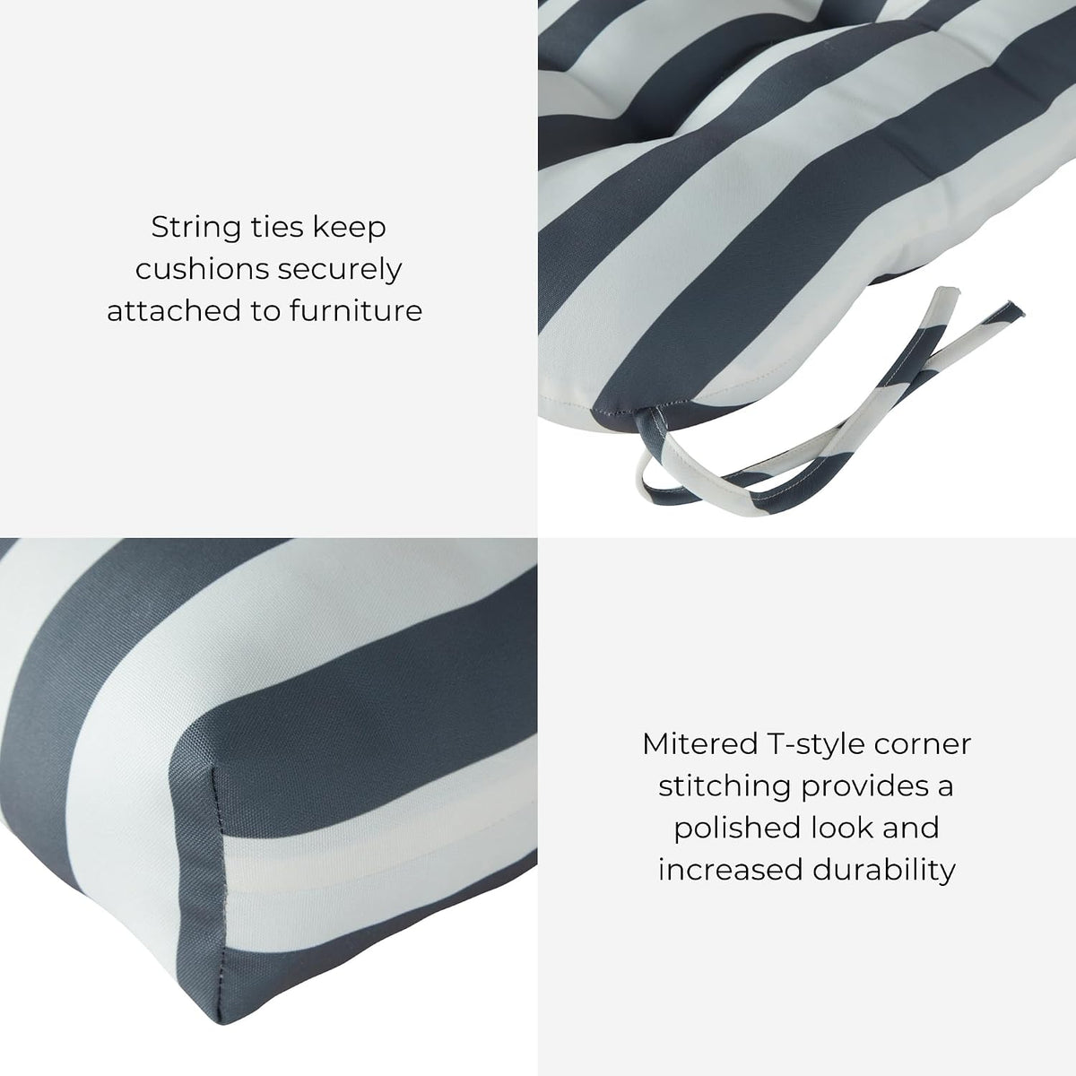 20x20 Square Tufted Outdoor Seat Cushion, Reversible Patio Chair Cushion with Ties, Durable Polyester Fabric, Eco-Friendly Recycled Fill, Weather-Resistant – Canopy Stripe Gray, Single