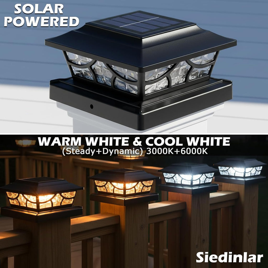 SIEDiNLAR Solar Post Lights Outdoor 4 Modes, 6 Pack Black, Warm/Cool White