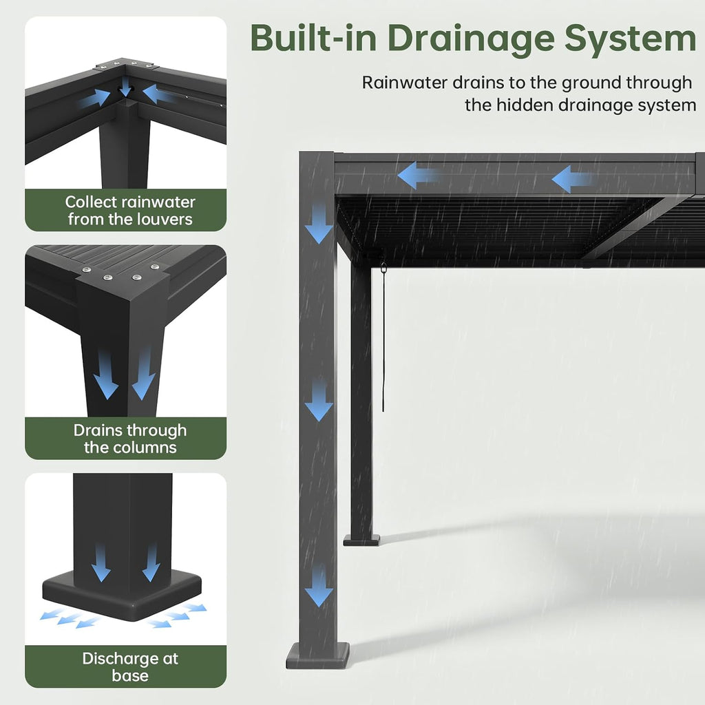 Aoxun Louvered Pergola 10x12, Outdoor Metal Pergola with Adjustable Louvers