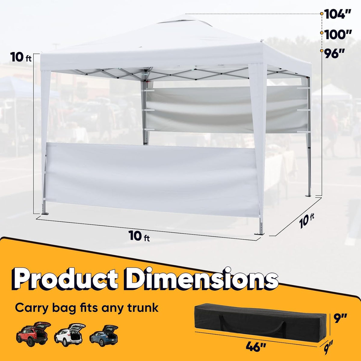 Quictent 10x10 Pop Up Canopy Tent with Half Sidewall