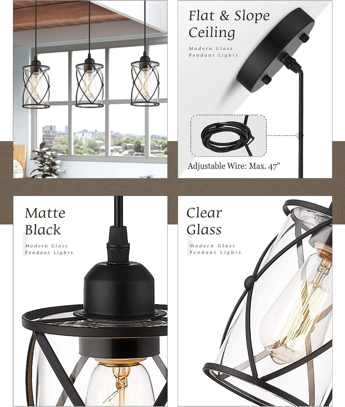 glass pendant lights kitchen island 2 pack, black shown in use