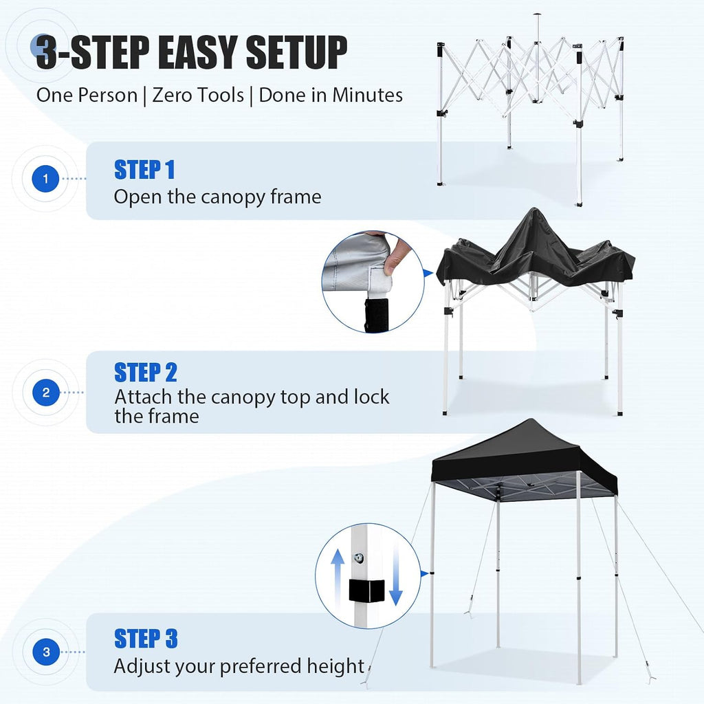 EAGLE PEAK 5x5 Pop Up Canopy Tent, Black