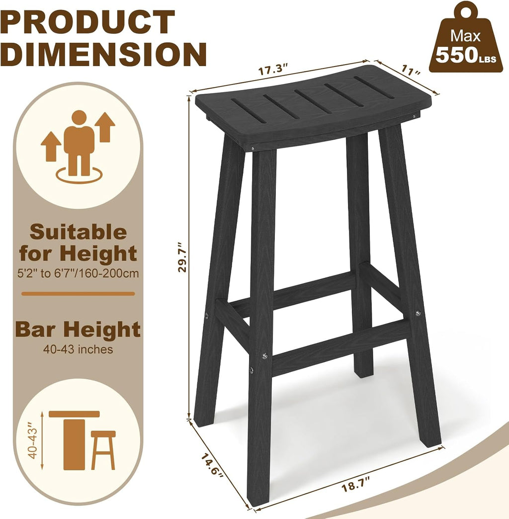 Outdoor Bar Stools Set of 2, 29" HDPE Bar Height Chairs
