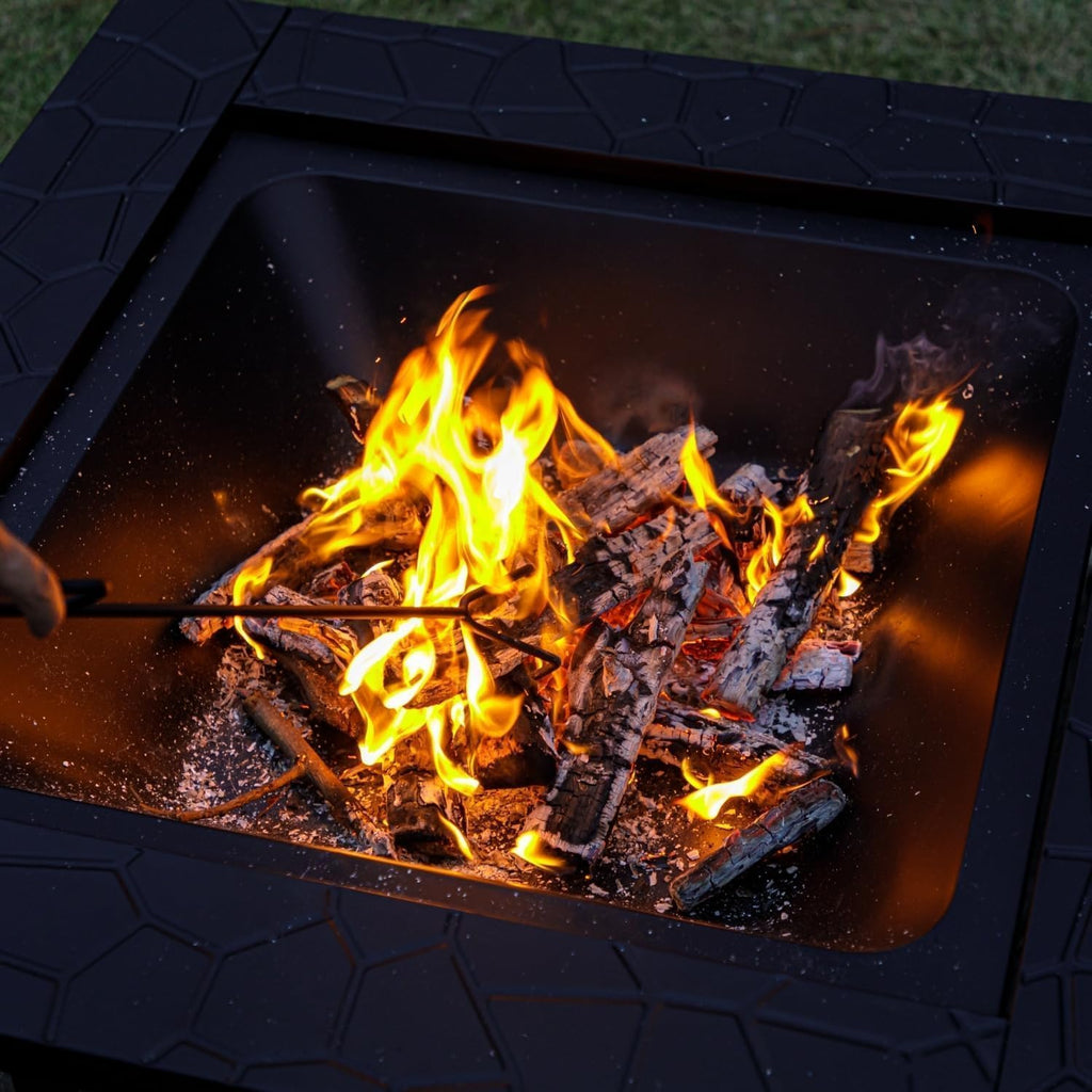 Panovue Fire Pit Table 32 Inch Square Metal Stove for Patio, Backyard