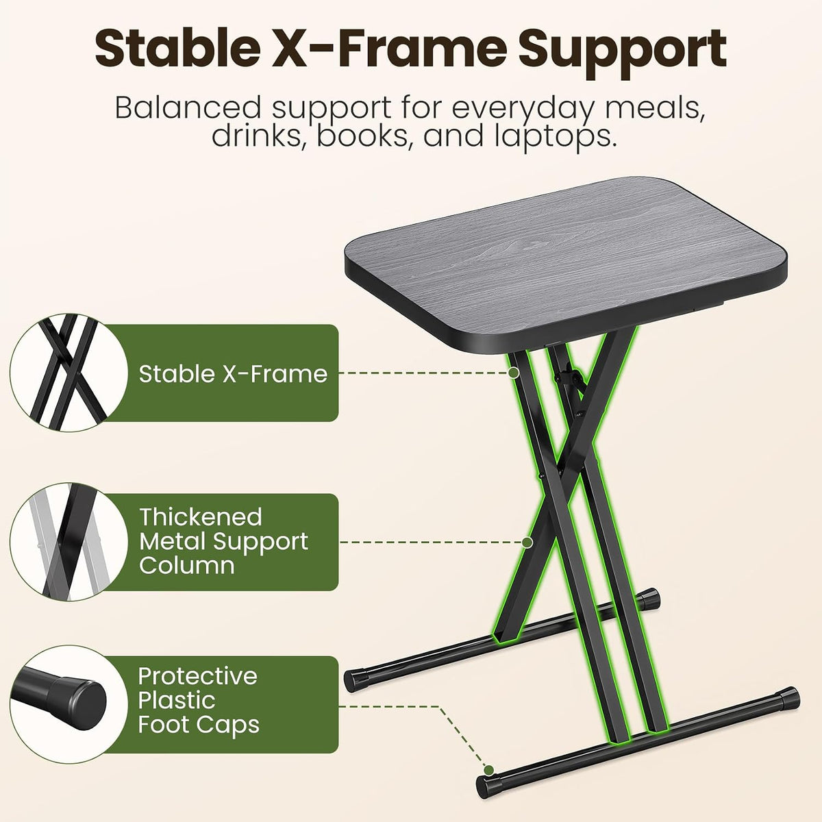 Kitstorack Folding TV Tray Tables Set of 2, No Assembly, Rounded Metal Rims