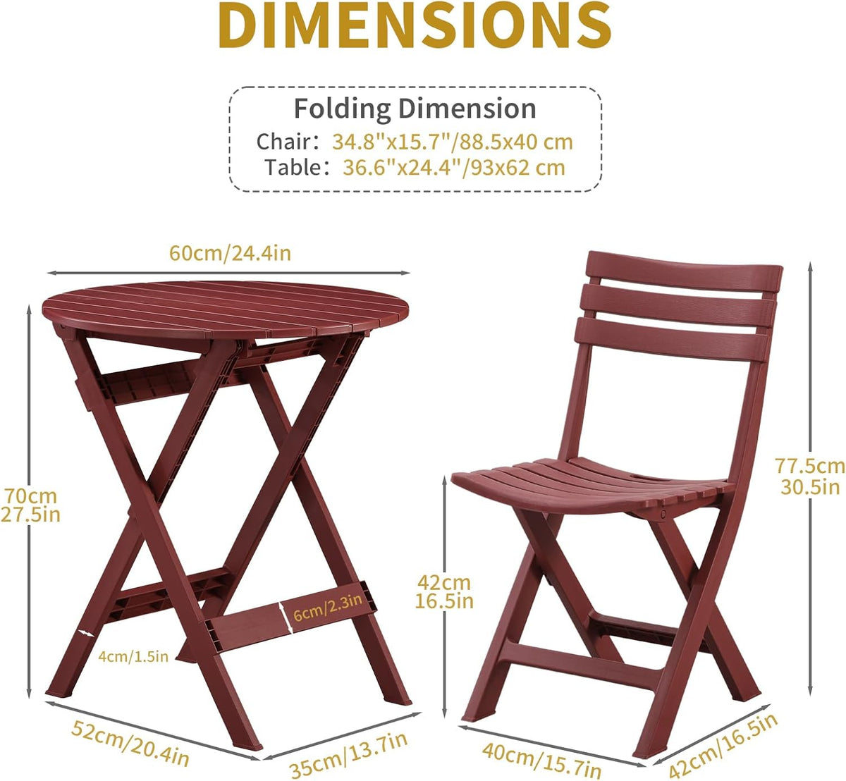 kaihaowin folding bistro set foldable outdoor cafe table, close-up detail