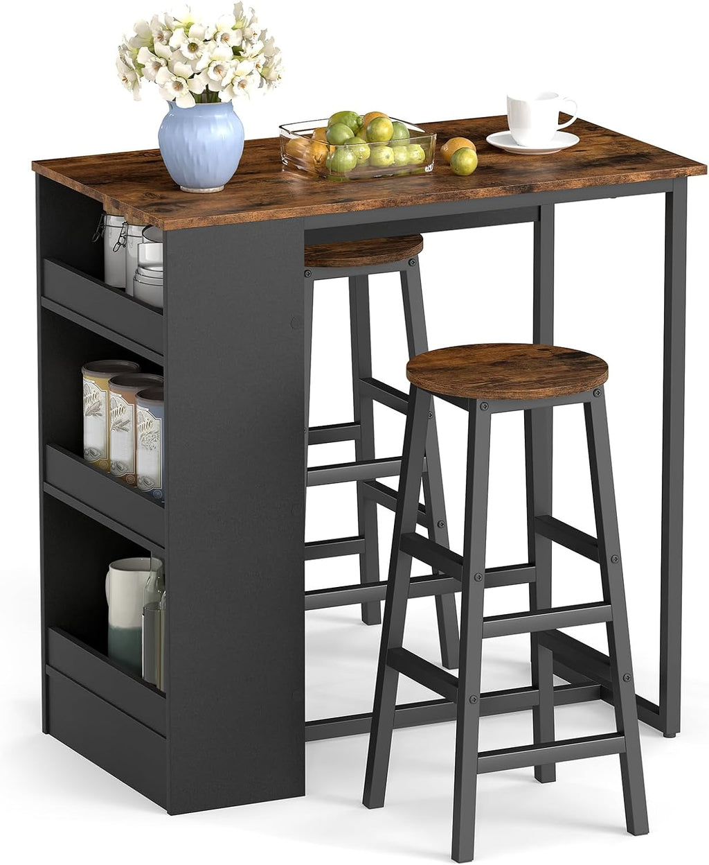 COSTWAY 3-Piece Bar Table Set, 36" Counter Height Breakfast Table Set