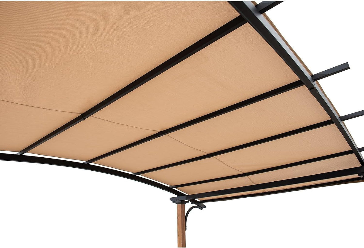 SUNJOY Outdoor Pergola 8.5 x 13 ft. Steel Arched Pergola with Tan Weather-Resistant Heavy-Duty Textilene Fabric Canopy and Bar Shelf – Compact Steel Pergola for Patio, Backyard, Garden Activities