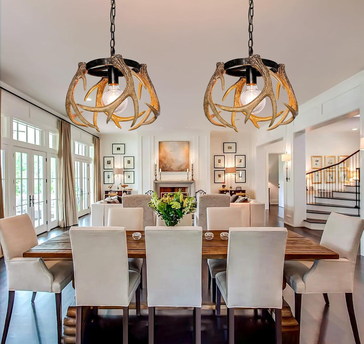 Rustic Antler Chandelier Lighting with Resin 4 Antlers for Dining Room