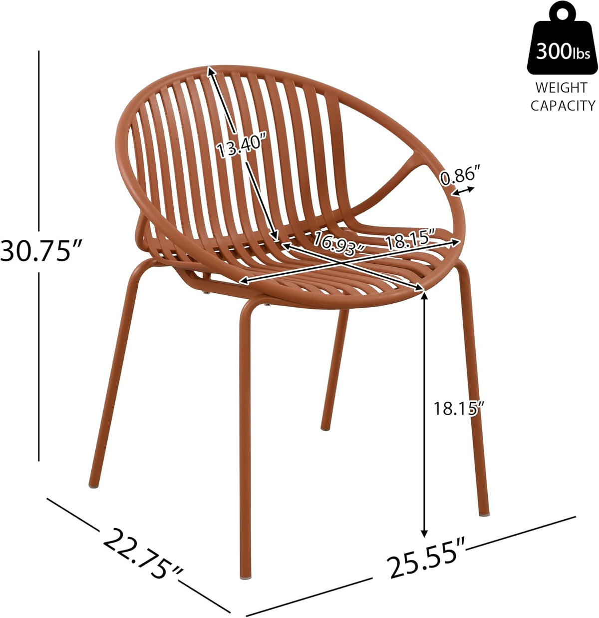 Christopher Knight Home Set of 2 Tita Modern Patio Outdoor Dining Chairs, Stacking Chair, Outside Dinner,Garden/Balcony/Poolside Stackable Accent Chairs,Metal Legs,Plastic Cutout Backrest,Burnt Orange