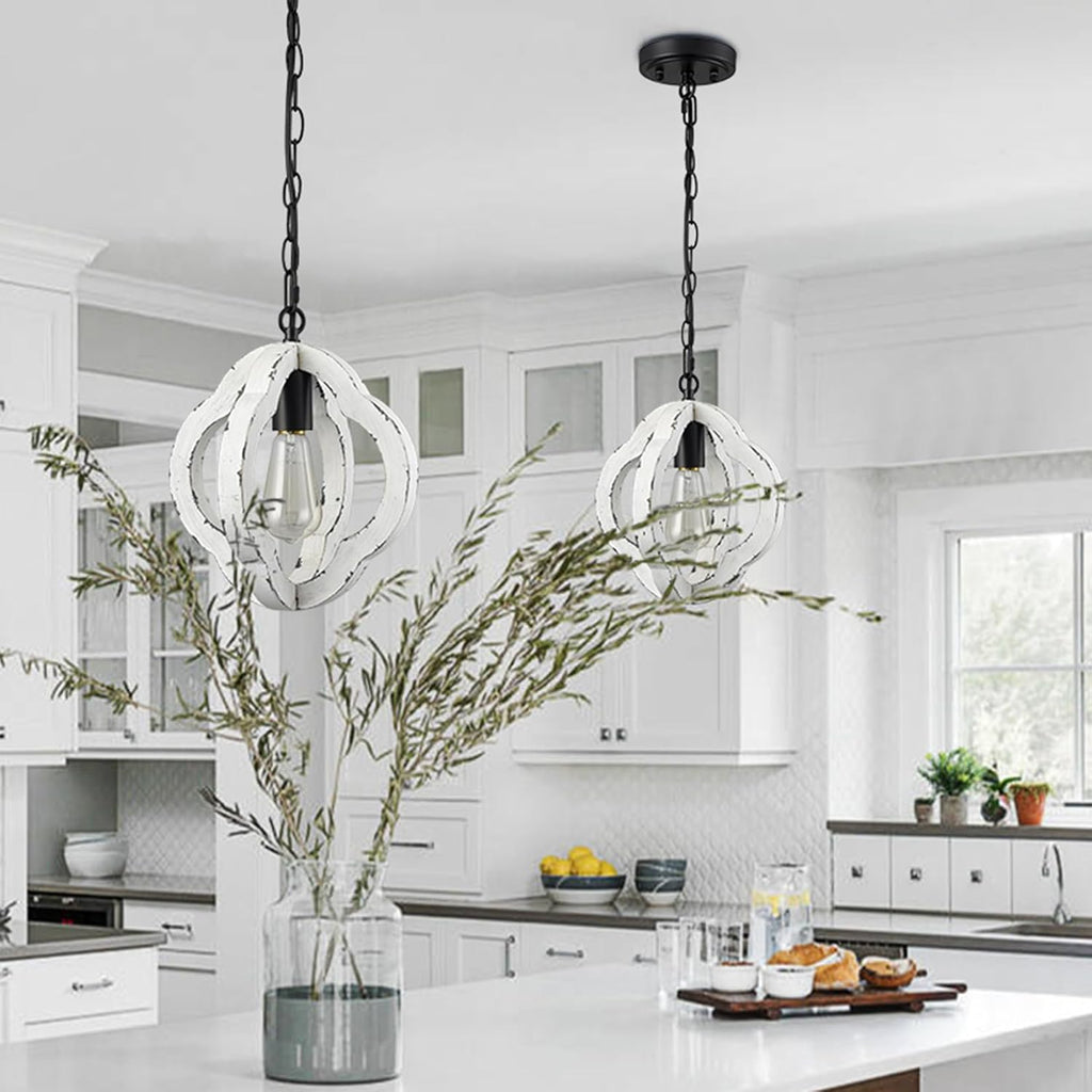 samteen farmhouse wood pendant light with adjustable chain, side view