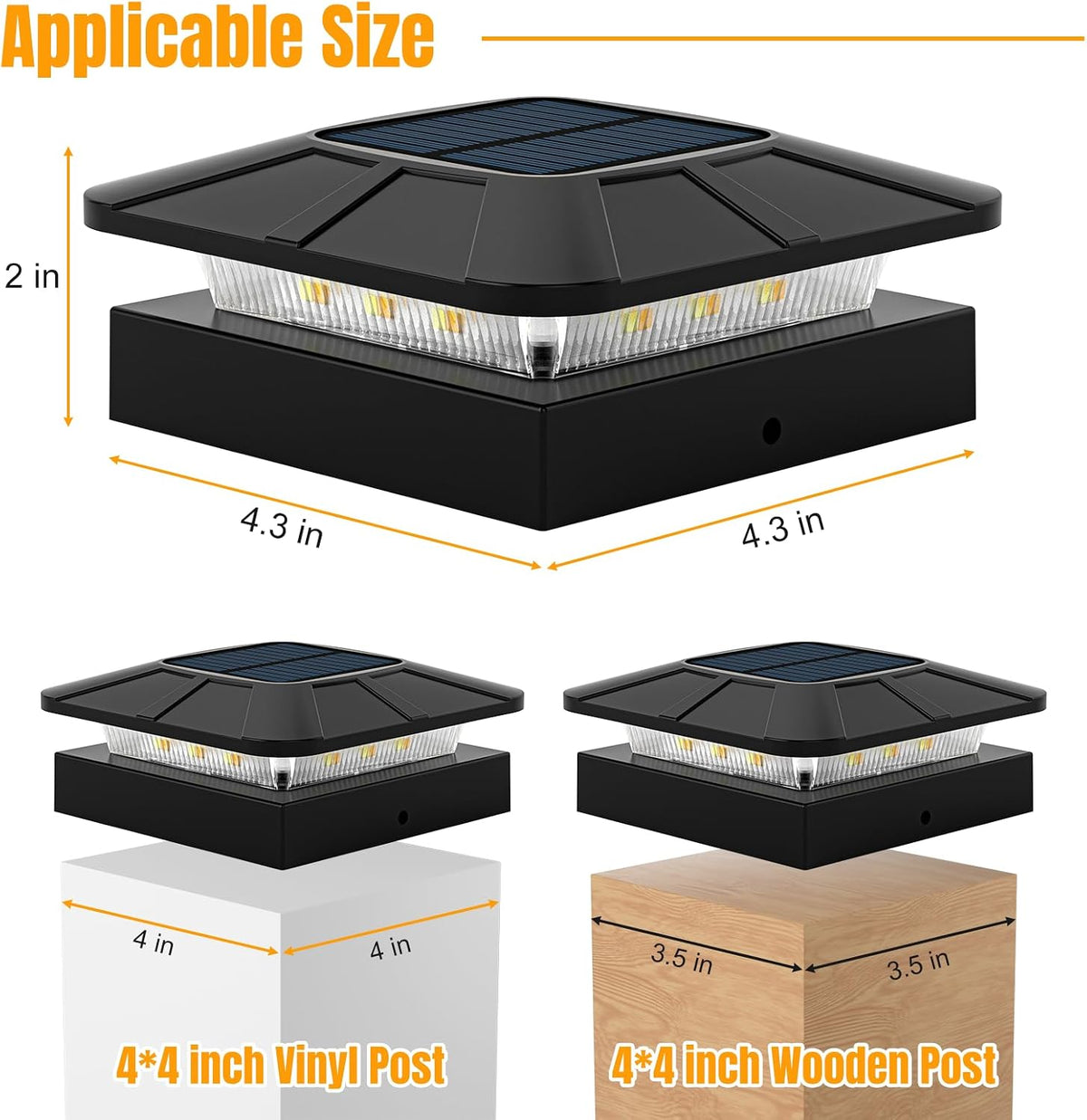 4x4 Solar Fence Post Cap Lights Outdoor Waterproof, 8 Pack
