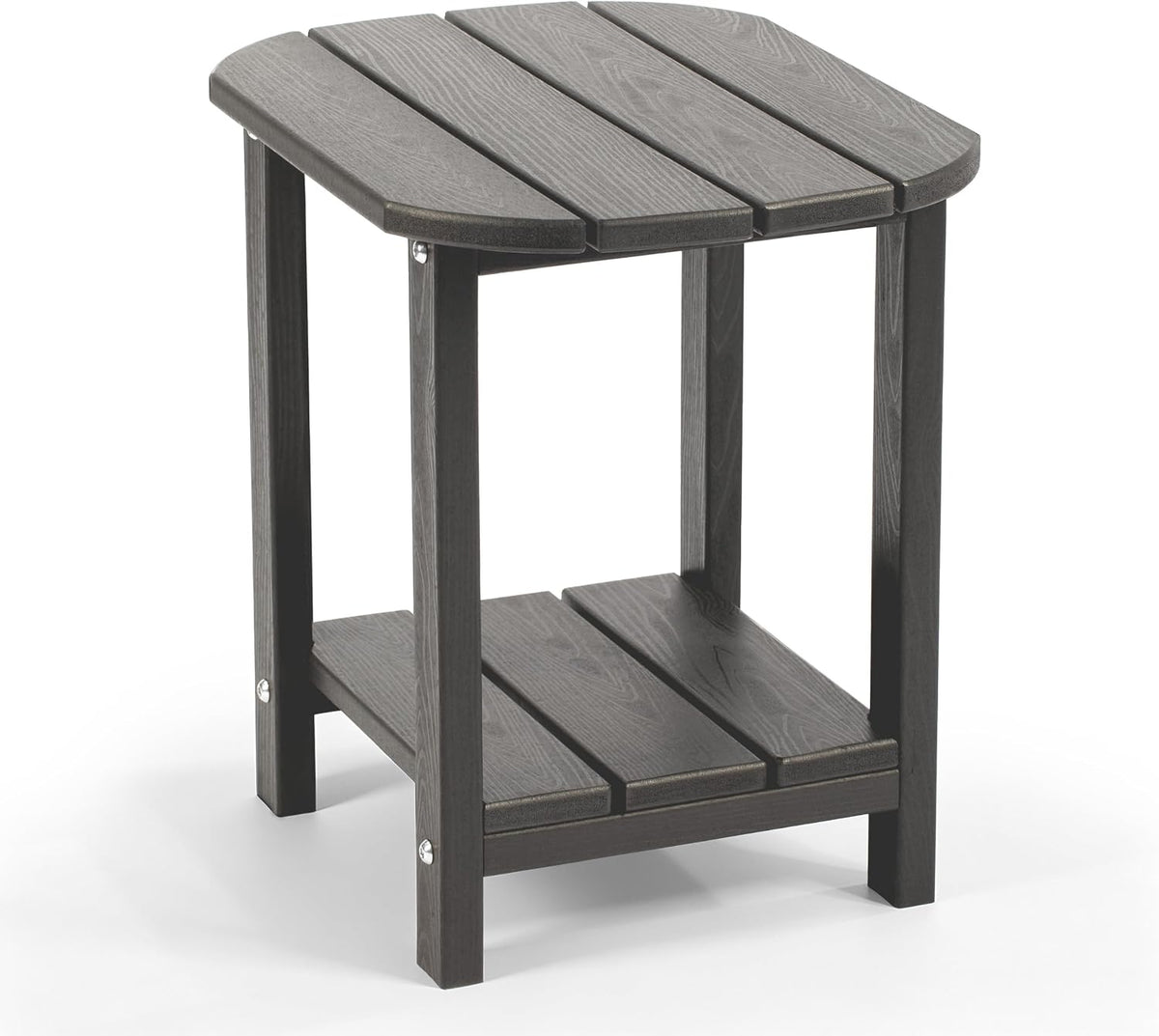 Outdoor Side Table with Shelf - All-Weather HDPE End Table with Realistic Wood Grain, Heavy Duty Composite for Patio, Deck, Poolside, Garden & Adirondack Seating (Gray)